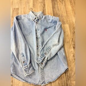 Vintage Polo Ralph Lauren Denim Shirt Small l90s Polo Jeans Button Up Blue Shirt